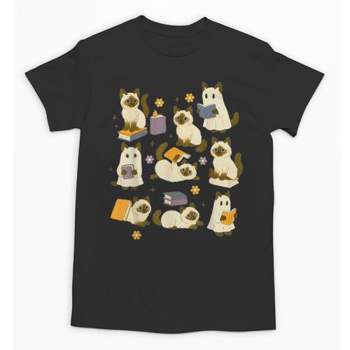 Books Lover Bookish Ghost Himalayan Cat Reading Halloween Unisex T-Shirt - Bookorys AU