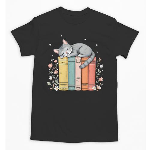Books Lover Cute Sleepy Cat Relax Reading Vibe Unisex T-Shirt - Bookorys AU