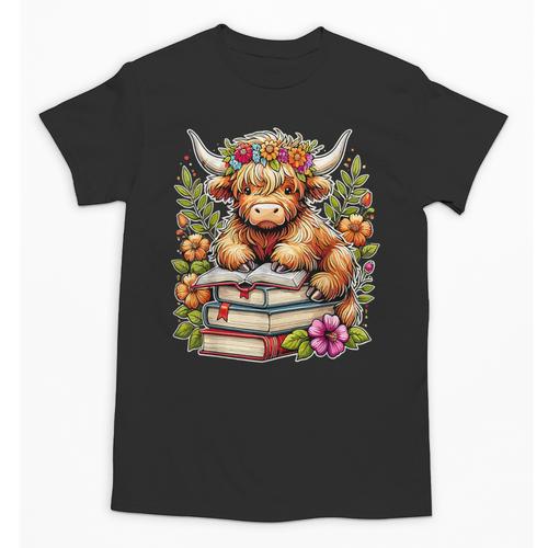Bookworm Cute Highland Cow Reading Book Unisex T-Shirt - Bookorys DE
