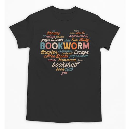 Bookworm Words Heart Book Lover Reader Reading Fun Unisex T-Shirt - Bookorys CA