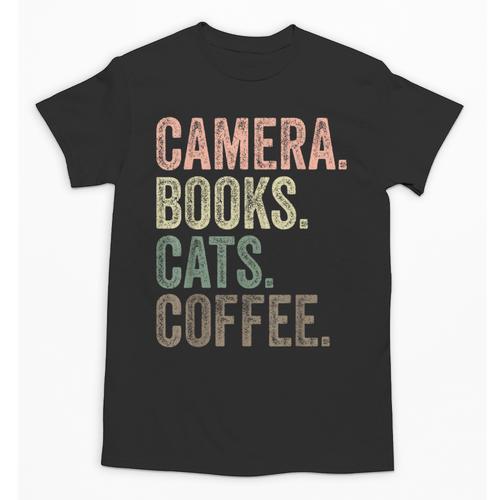 Camera Books Cats And Coffee Lover Photography Men Women Unisex T-Shirt - Bookorys AU
