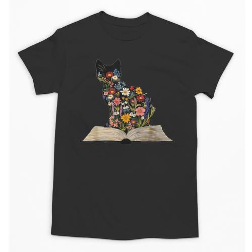 Cat Book Flowers Unisex T-Shirt - Bookorys AU