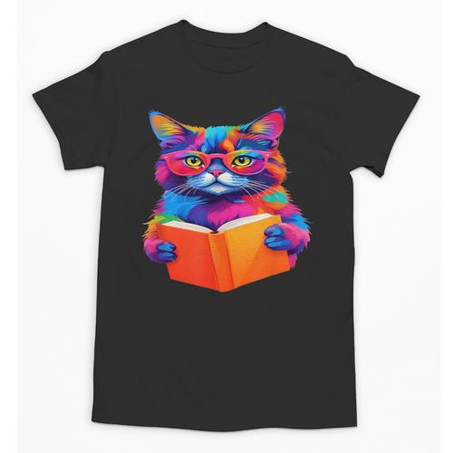 Cat Book Shirt Colorful Cat Reading Book Unisex T-Shirt - Bookorys AU