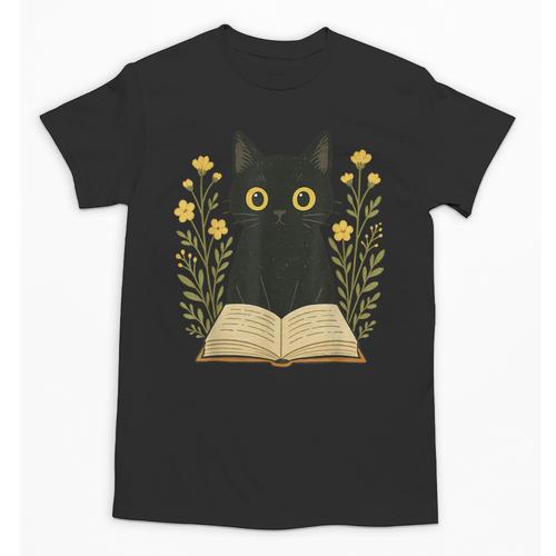 Cat Reading Book Flowers Unisex T-Shirt - Bookorys AU