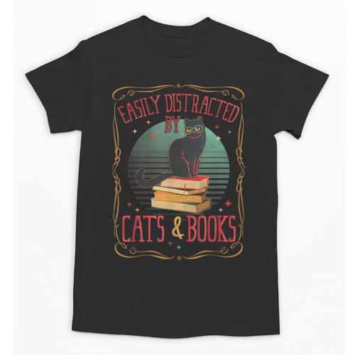 Cats And Books Lover Reading Literary Feline Humor Unisex T-Shirt - Bookorys AU