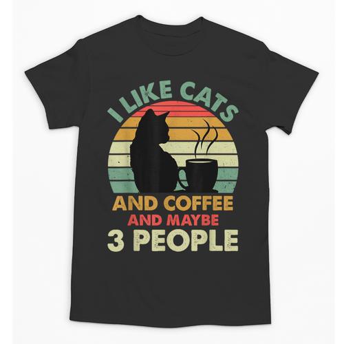 Cats Coffee & 3 People Tee Cute Font Introvert Humor Unisex T-Shirt - Raresse