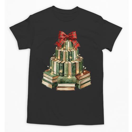 Christmas Book Tree Coquette Bow Xmas Reading Librarian Girl Unisex T-Shirt - Bookorys