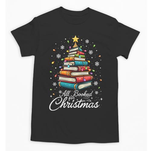 Christmas Book Tree Shirt Book Lover Librarian All Booked For Christmas Women's Christmas Book Lover Librarian Unisex T-Shirt - Bookorys