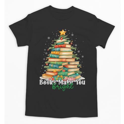 Christmas Books Make You Bright Librarian Teacher Book Lover Unisex T-Shirt - Bookorys CA