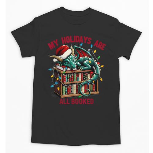 Christmas Dragon My Holidays Are All Booked Book Lovers Kids Unisex T-Shirt - Bookorys