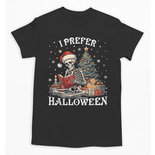 Christmas Outfit I Prefer Halloween Book Reading Skeleton Unisex T-Shirt - Bookorys UK