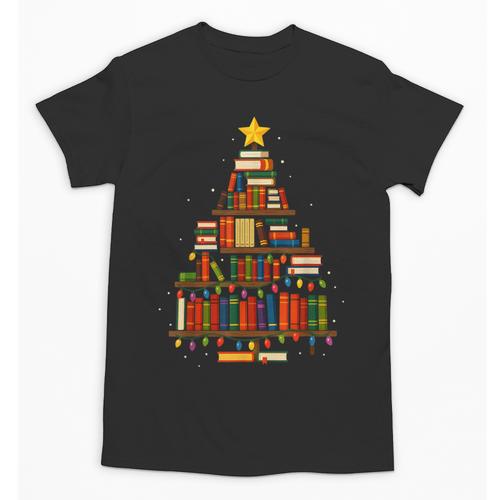 Christmas Tree Bookshelf Book Lover Library Men Women Kids Unisex T-Shirt - Bookorys
