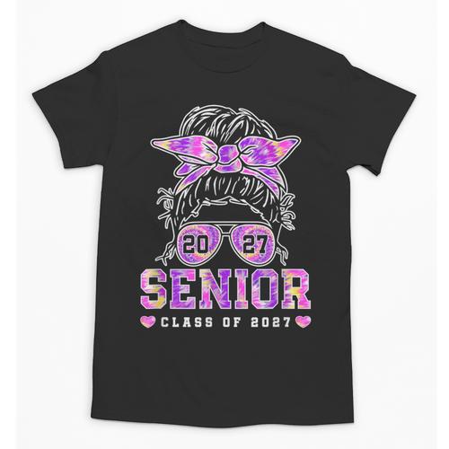 Class Of 2027 Senior Coquette Bow Messy Hair 26 Graduation Unisex T-Shirt - Best Gift Smart