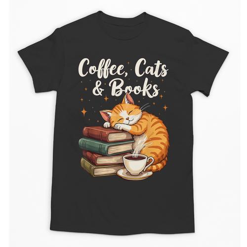 Coffee Cats & Books Lover For Women & Girls Coffee Unisex T-Shirt - Bookorys