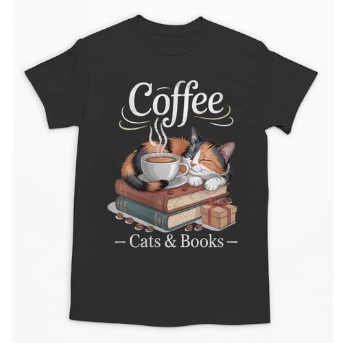 Coffee Cats And Books Cozy Calico Reader Love Cute Cat Unisex T-Shirt - Bookorys