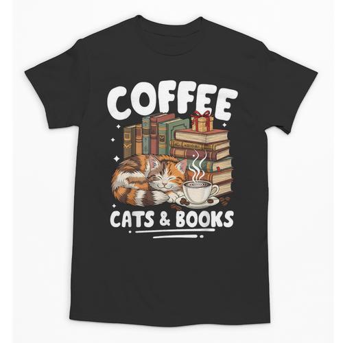 Coffee Cats And Books Cats And Reading Lovers Unisex T-Shirt - Bookorys