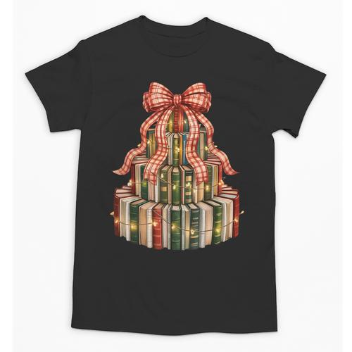 Coquette Christmas Book Tree Xmas Lights Librarian Teacher Unisex T-Shirt - Bookorys UK