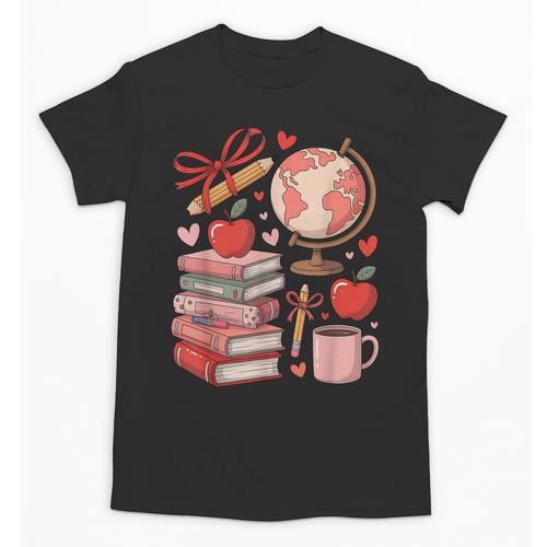 Coquette Teacher School Supplies Bows Books Globe Apple Cute Unisex T-Shirt - Bookorys