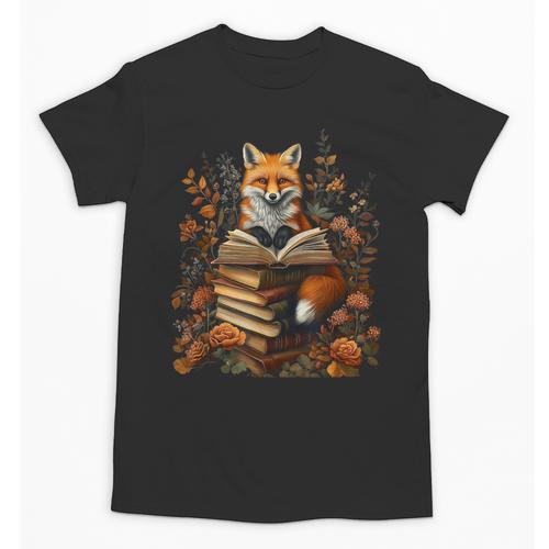 Cottagecore Aesthetic Floral Fox With Book Cute Goblincore Unisex T-Shirt - Bookorys