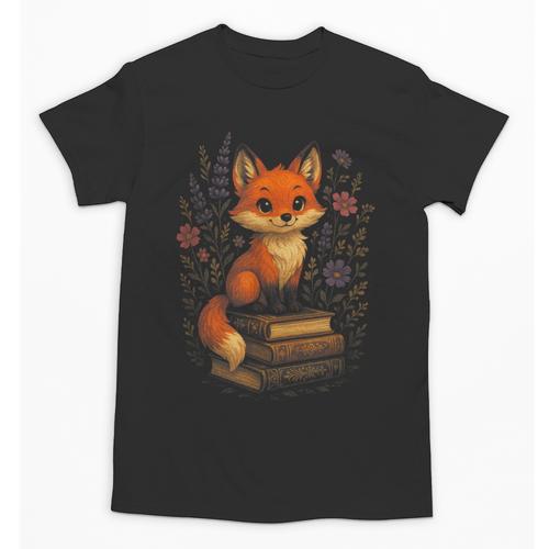 Cottagecore Aesthetic Fox Books Flowers Cute Unisex T-Shirt - Bookorys