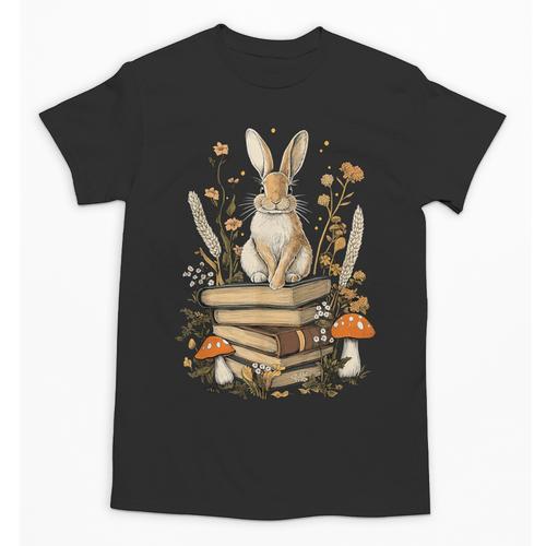 Cottagecore Aesthetic Rabbit Reading Book Lover Women Art Unisex T-Shirt - Bookorys AU