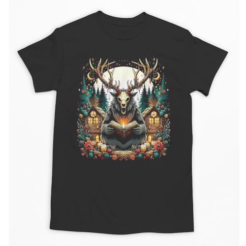 Cottagecore Aesthetic Wendigo With Book Cryptid Unisex T-Shirt - Bookorys