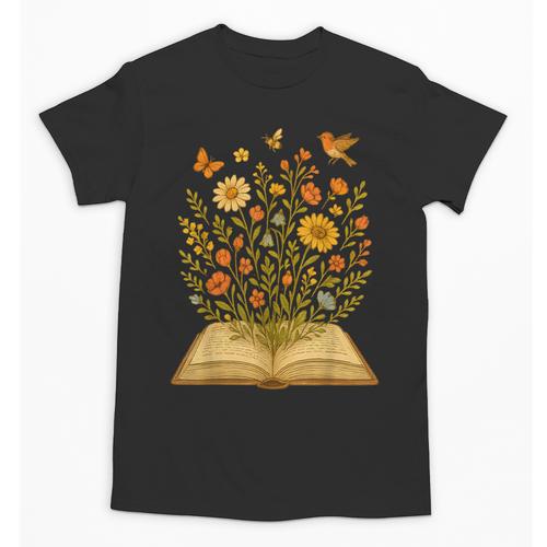 Cottagecore Enchanting Open Vintage Book Wildflowers Bloomin Unisex T-Shirt - Bookorys DE