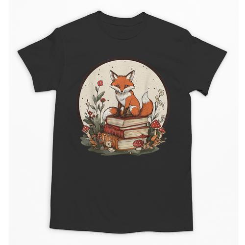 Cottagecore Fox With Books Unisex T-Shirt - Bookorys