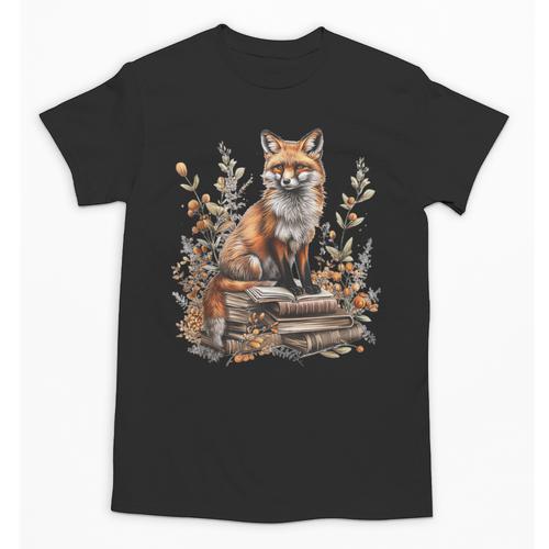 Cottagecore Minimalist Floral Fox With Book Cute Goblincore Unisex T-Shirt - Bookorys DE