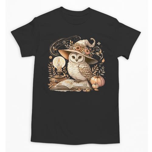 Cottagecore Owl Witch On Book Pumpkin Halloween Unisex T-Shirt - Bookorys CA