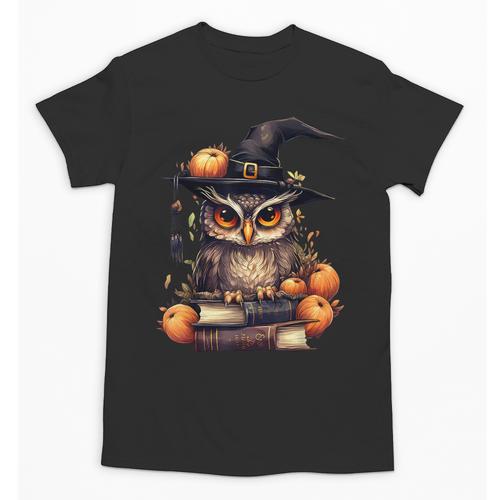 Cottagecore Owl Witch Hat On Book Pumpkin Halloween Costume Unisex T-Shirt - Bookorys CA