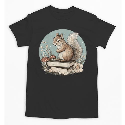 Cottagecore Squirrel With Books Unisex T-Shirt - Bookorys AU