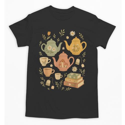Cottagecore Whimsical Elements Teapots Books Unisex T-Shirt - Bookorys UK