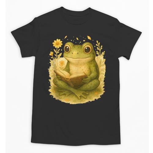 Cottagecore Whimsical Green Frog Peacefully Reading Book Unisex T-Shirt - Bookorys DE