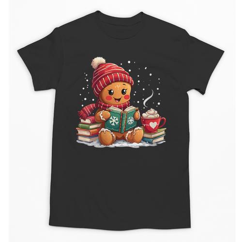 Cozy Gingerbread Christmas Reading Book Xmas Snowflakes Fall Unisex T-Shirt - Bookorys