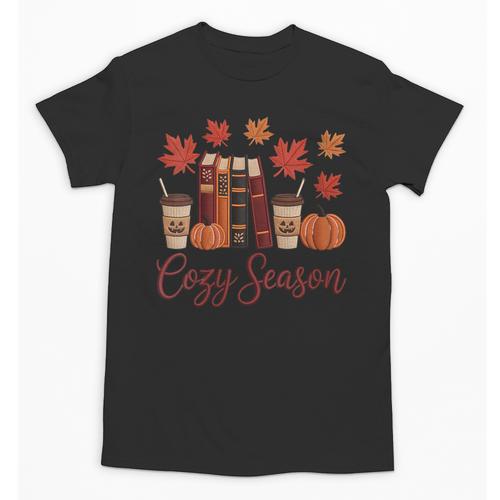 Cozy Season Autumn Leaves Books Pumpkins Fall Halloween Unisex T-Shirt - Bookorys