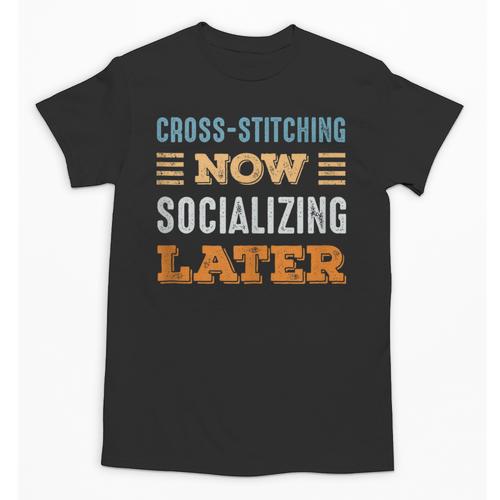 Cross-Stitching Now Minimal Socializing Introvert Vintage Unisex T-Shirt - Raresse