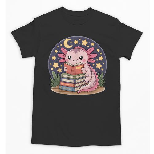 Cute Axolotl Reading Books Cozy Night Aesthetic Unisex T-Shirt - Bookorys
