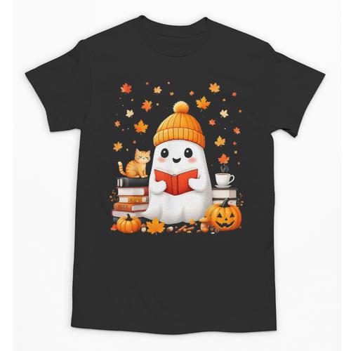 Cute Beanie Ghost Bookworm Cozy Book Reading Halloween Unisex T-Shirt - Bookorys DE