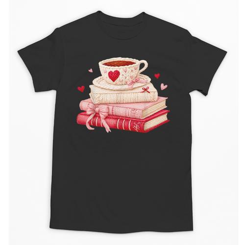 Cute Books And Coffee Crochet Valentines Day Tee For Couples Unisex T-Shirt - Bookorys DE