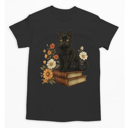 Cute Cat Book Flowers Unisex T-Shirt - Bookorys