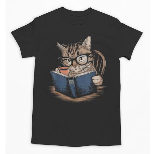 Cute Cat Reading Books With Tea Unisex T-Shirt - Bookorys AU