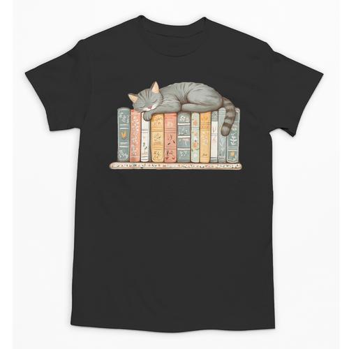 Cute Cat Sleeping On Books Unisex T-Shirt - Bookorys AU