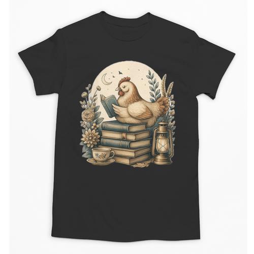 Cute Cottagecore Aesthetic Chicken Reading Book Nerd Unisex T-Shirt - Bookorys UK