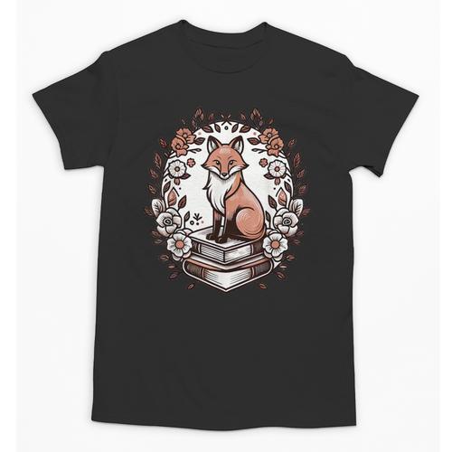 Cute Cottagecore Aesthetic Fox Flowers Book Unisex T-Shirt - Bookorys AU