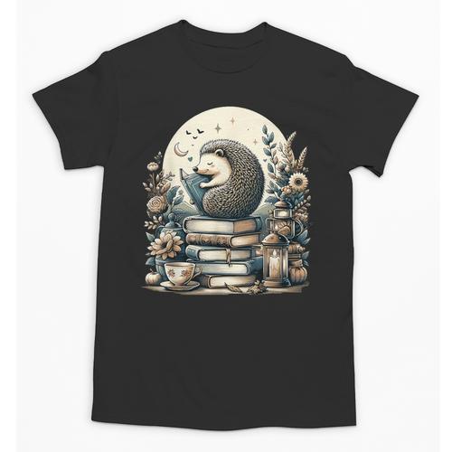 Cute Cottagecore Aesthetic Hedgehog Reading Book Nerd Unisex T-Shirt - Bookorys UK