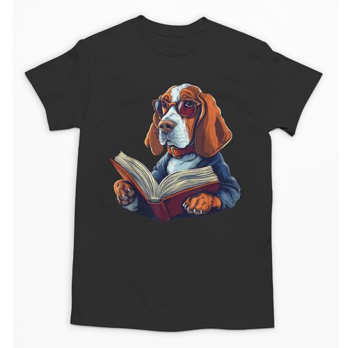 Cute Dog Basset Hound Reading Book Unisex T-Shirt - Bookorys