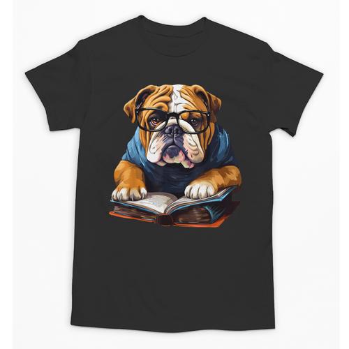 Cute Dog English Bulldog Reading Book Unisex T-Shirt - Bookorys