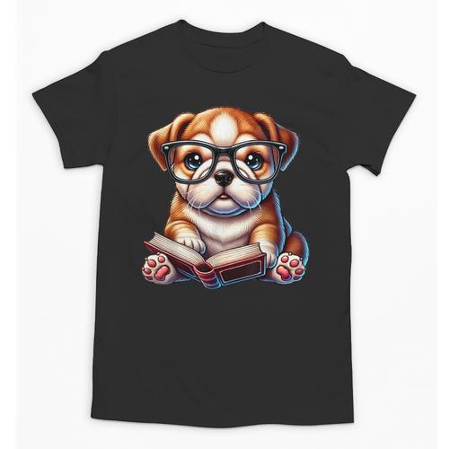 Cute Dog Puppy English Bulldog Reading Book Unisex T-Shirt - Bookorys AU