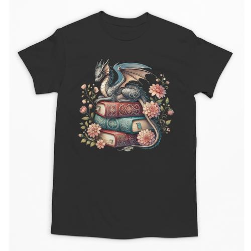 Cute Dragon Books Cottagecore Flower Bookworm Book Lover Unisex T-Shirt - Bookorys